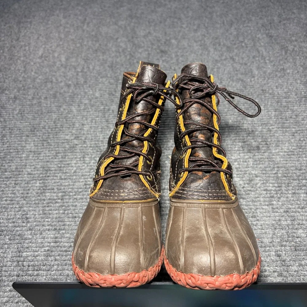 LL Bean Bison Leather Duck Boots Womens 7M Brown Red Sole 8 Inch Made in USA